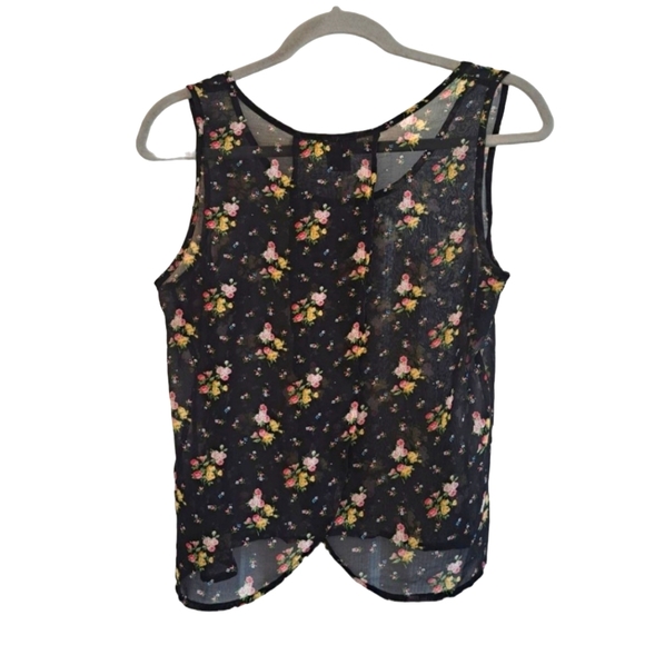 Wet Seal Black Floral Sheer Tank Blouse Open Back Size Small - Picture 2 of 6